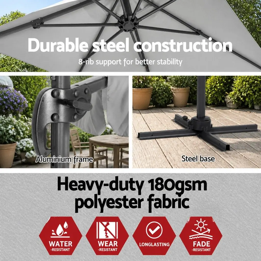 3m Outdoor Cantilever Umbrella Aluminium Frame Octagonal Canopy Grey