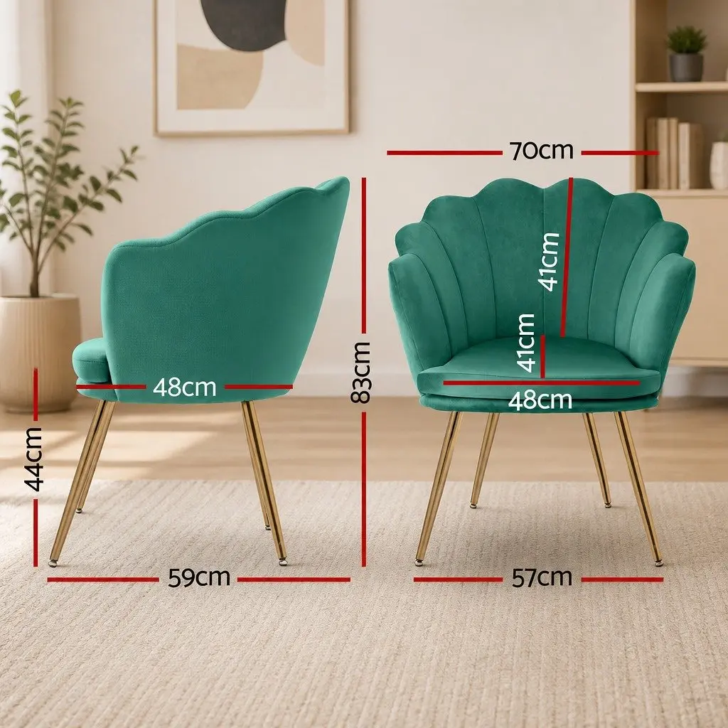 Green Velvet Armchair Shell Back Design Scallop Accent Chair Golden Legs Wood