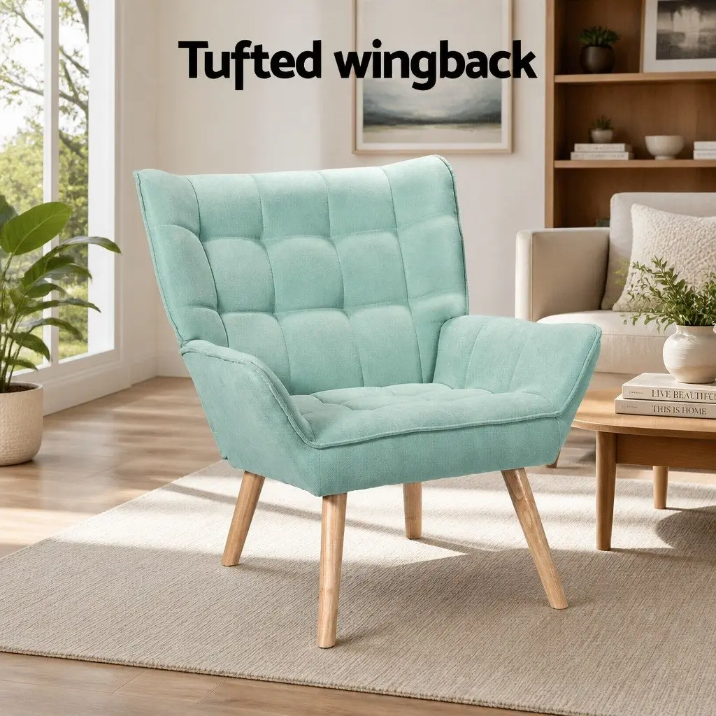 Armchair Lounge Chair Accent Sofa Seat Modern Design Faux Linen Blue Furniture