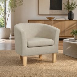 Armchair Tub Chair Beige Upholstered Faux Linen Fabric Full Size Seating Foam
