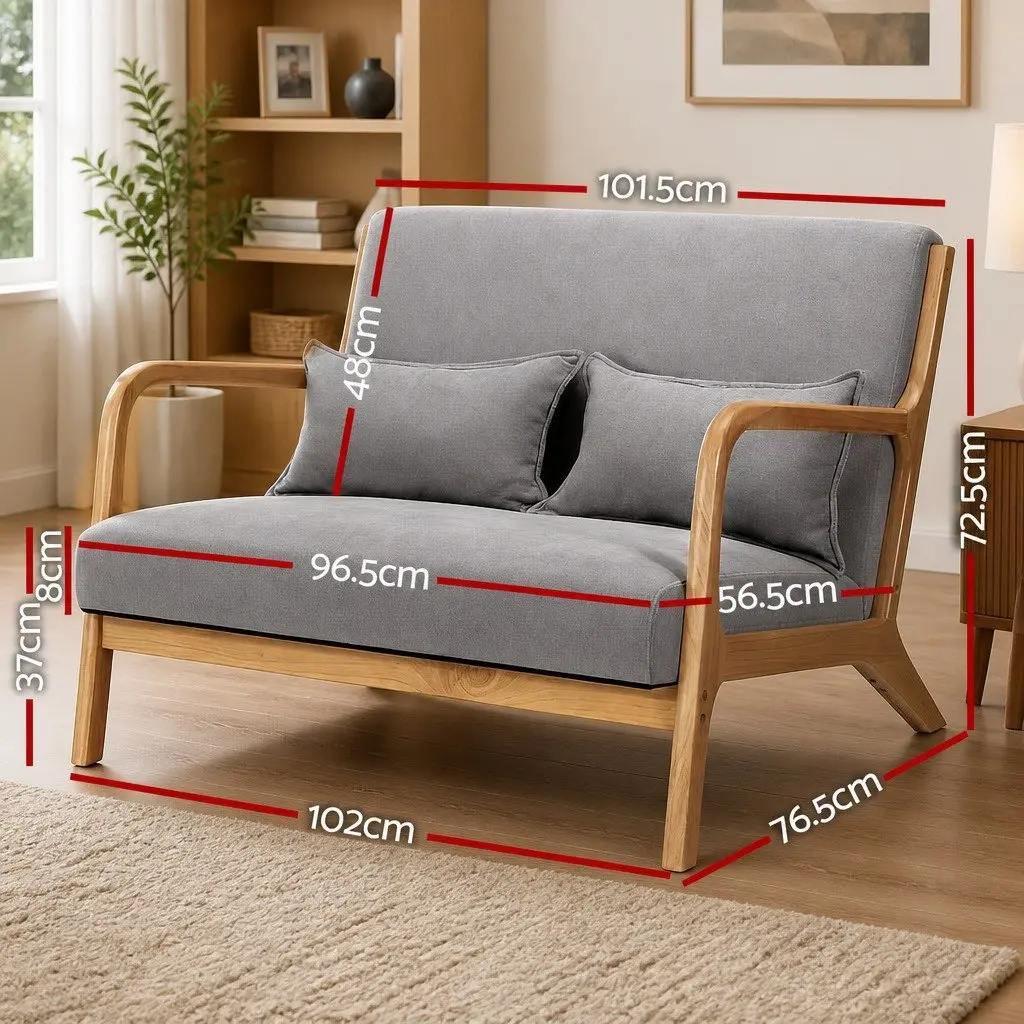 2-Seater Armchair Loveseat Modern Sofa with Rubber Wood Frame Light Grey Comfort