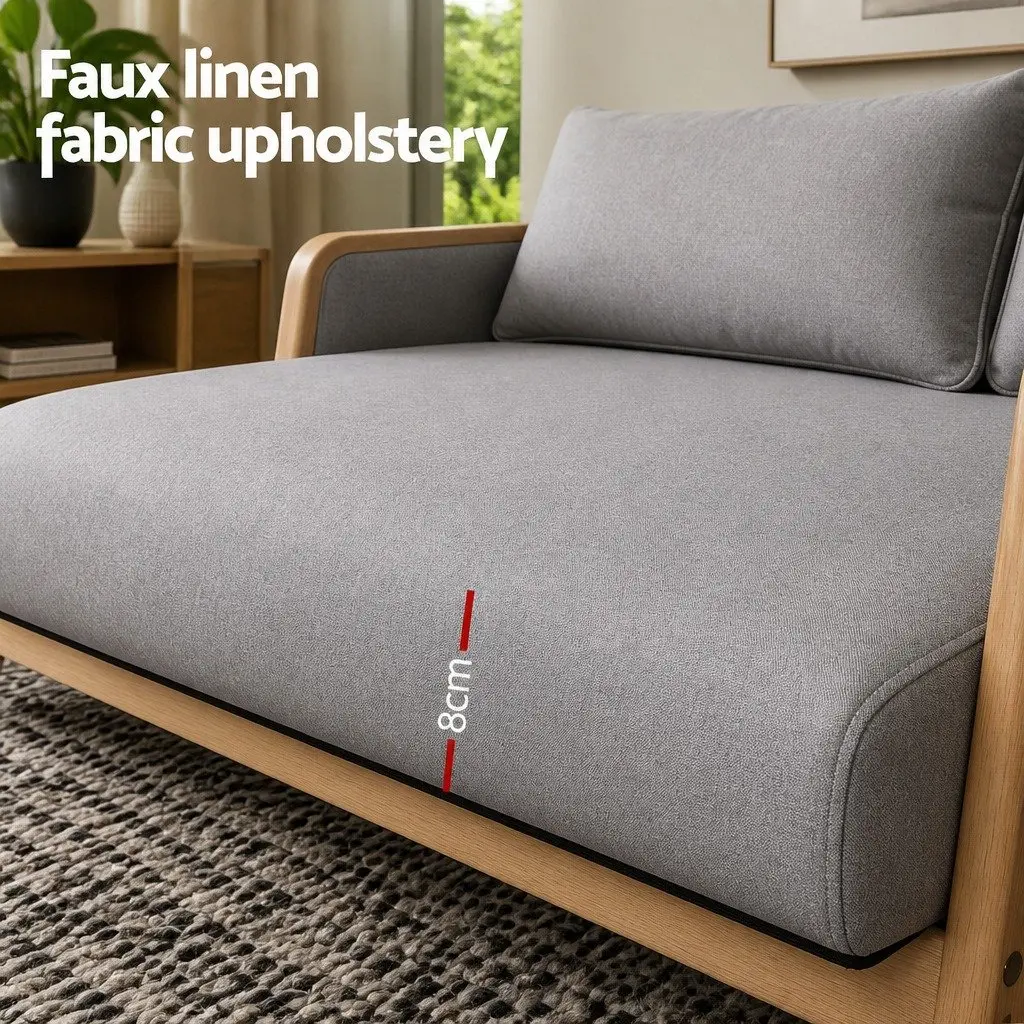 2-Seater Armchair Loveseat Modern Sofa with Rubber Wood Frame Light Grey Comfort