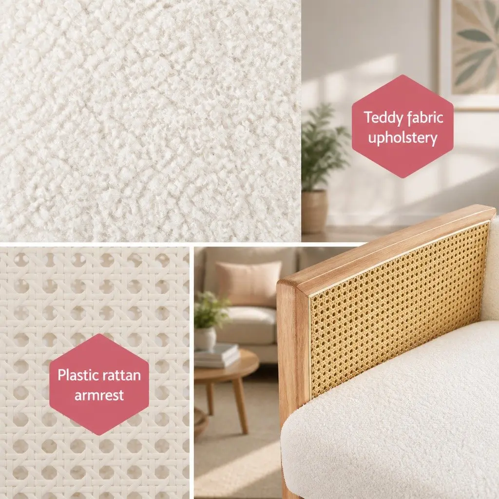 Rocking Chair Boucle Rattan White 58cm W x 72.5cm D x 98cm H Relaxing Nursing Furniture