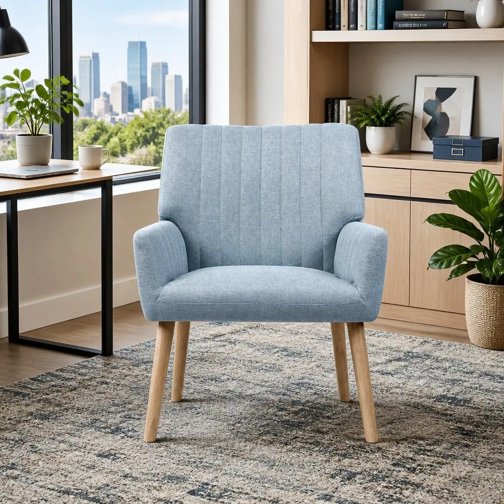 Armchair Faux Fabric Grey 63cm W x 64.5cm D x 84cm H with Rubber Wood Legs