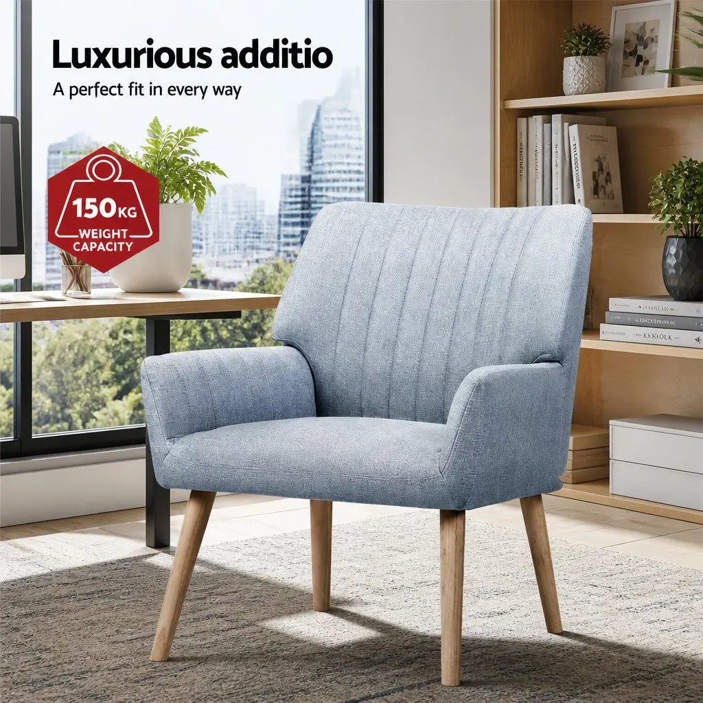 Armchair Faux Fabric Grey 63cm W x 64.5cm D x 84cm H with Rubber Wood Legs