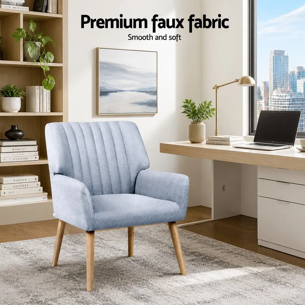 Armchair Faux Fabric Grey 63cm W x 64.5cm D x 84cm H with Rubber Wood Legs