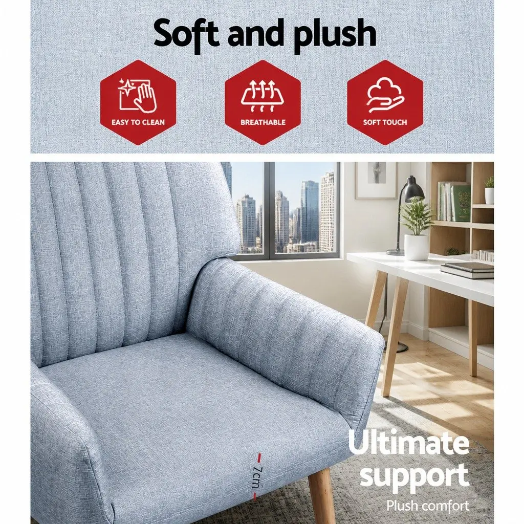 Armchair Faux Fabric Grey 63cm W x 64.5cm D x 84cm H with Rubber Wood Legs