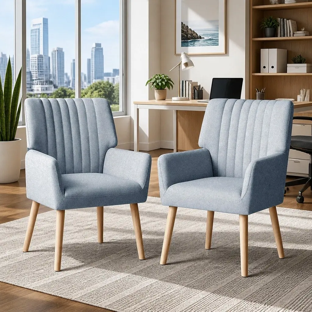 Armchair Faux Fabric Grey 63cm W x 64.5cm D x 84cm H with Rubber Wood Legs