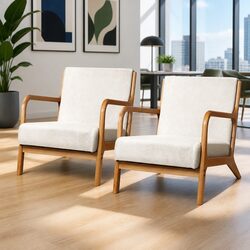 Armchair Faux Fabric Beige Comfortable Living Room Lounge Chair Set of 2