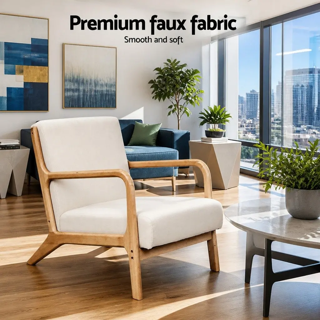 Armchair Faux Fabric Beige Comfortable Living Room Lounge Chair Set of 2