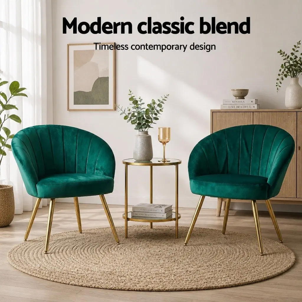 Green Velvet Armchair High Resilience Foam Padded Wood Construction Golden Legs 68cm W x 67cm D x 80cm H