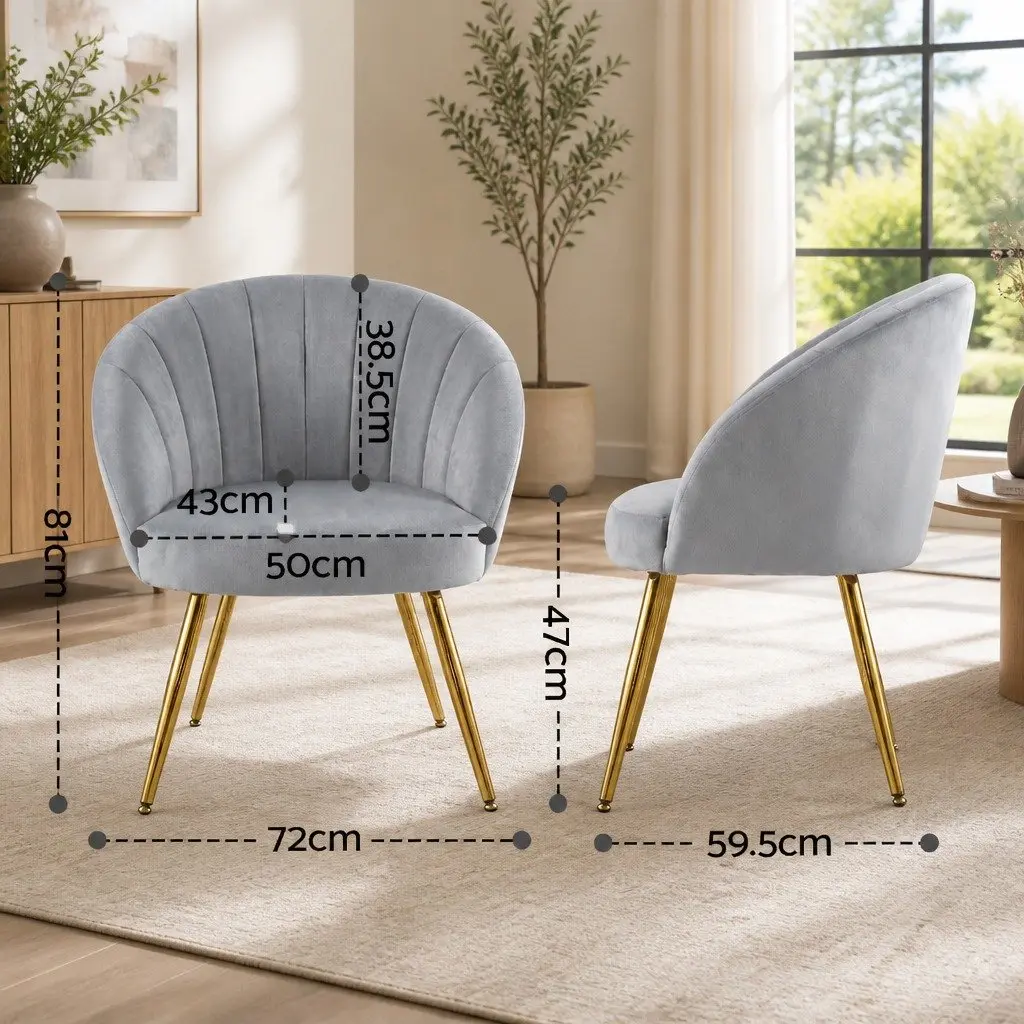 Armchair Velvet Upholstered Grey Accent Chair with Golden Legs