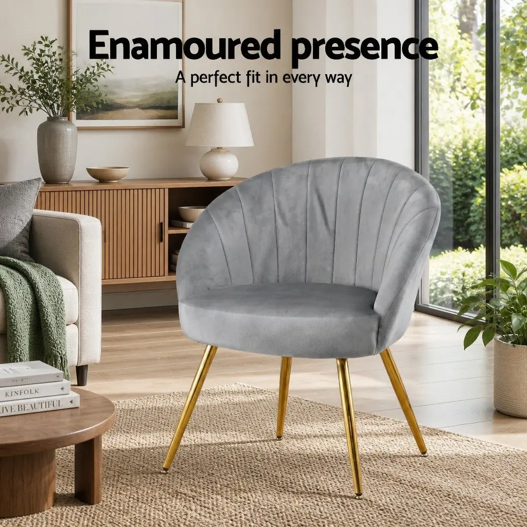 Armchair Velvet Upholstered Grey Accent Chair with Golden Legs