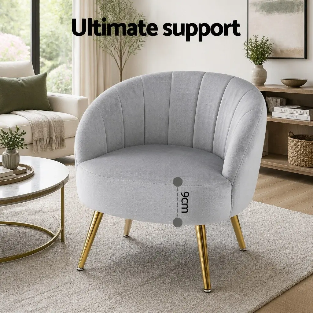 Armchair Velvet Upholstered Grey Accent Chair with Golden Legs