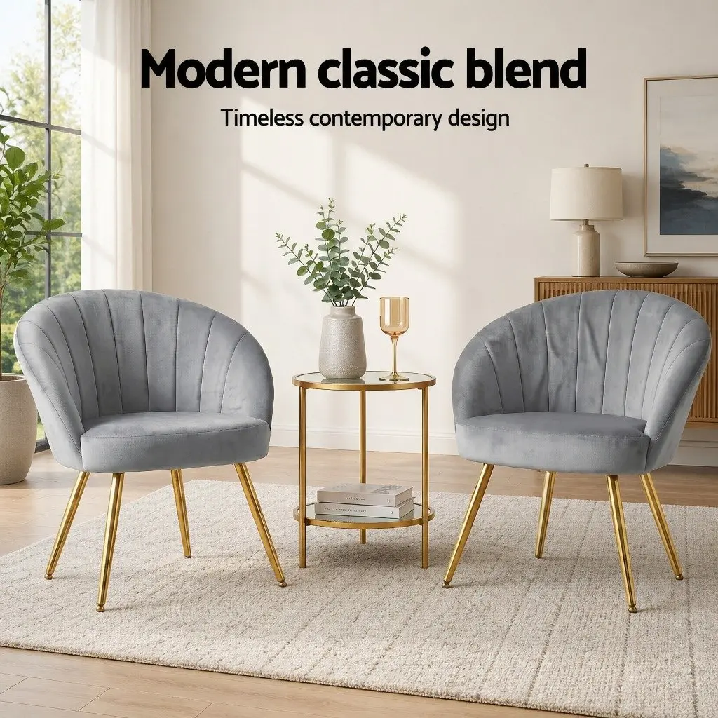 Armchair Velvet Upholstered Grey Accent Chair with Golden Legs