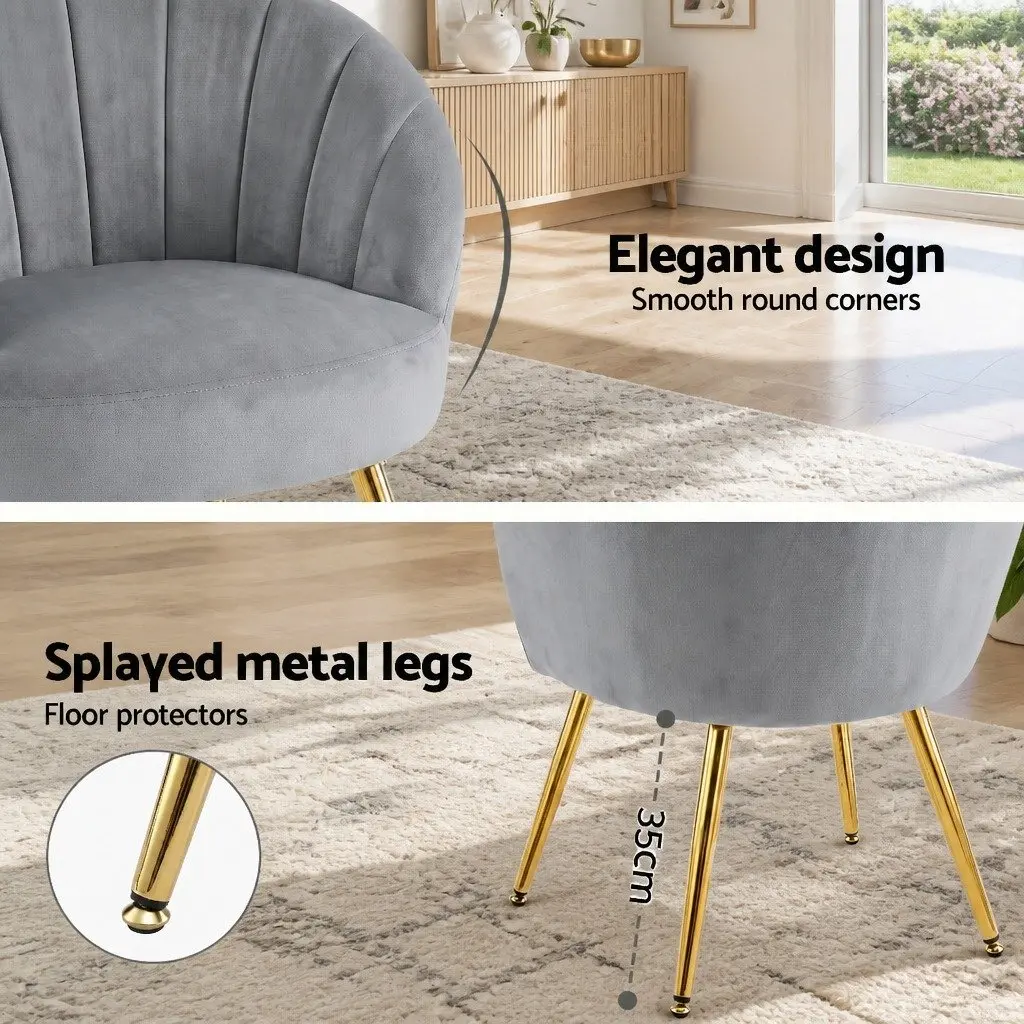 Armchair Velvet Upholstered Grey Accent Chair with Golden Legs