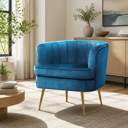 Armchair Velvet Navy Blue Accent Chair with Splayed Metal Legs Living Room
