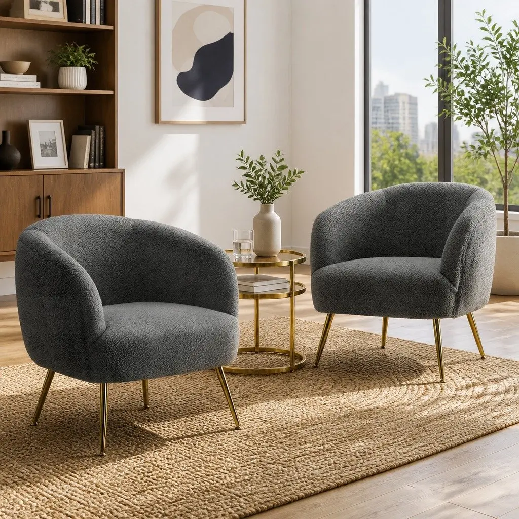 Armchair Lounge Chair Accent Sherpa Boucle Charcoal Modern Seating Furniture