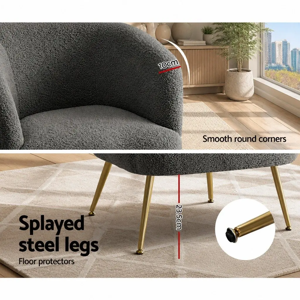 Armchair Lounge Chair Accent Sherpa Boucle Charcoal Modern Seating Furniture