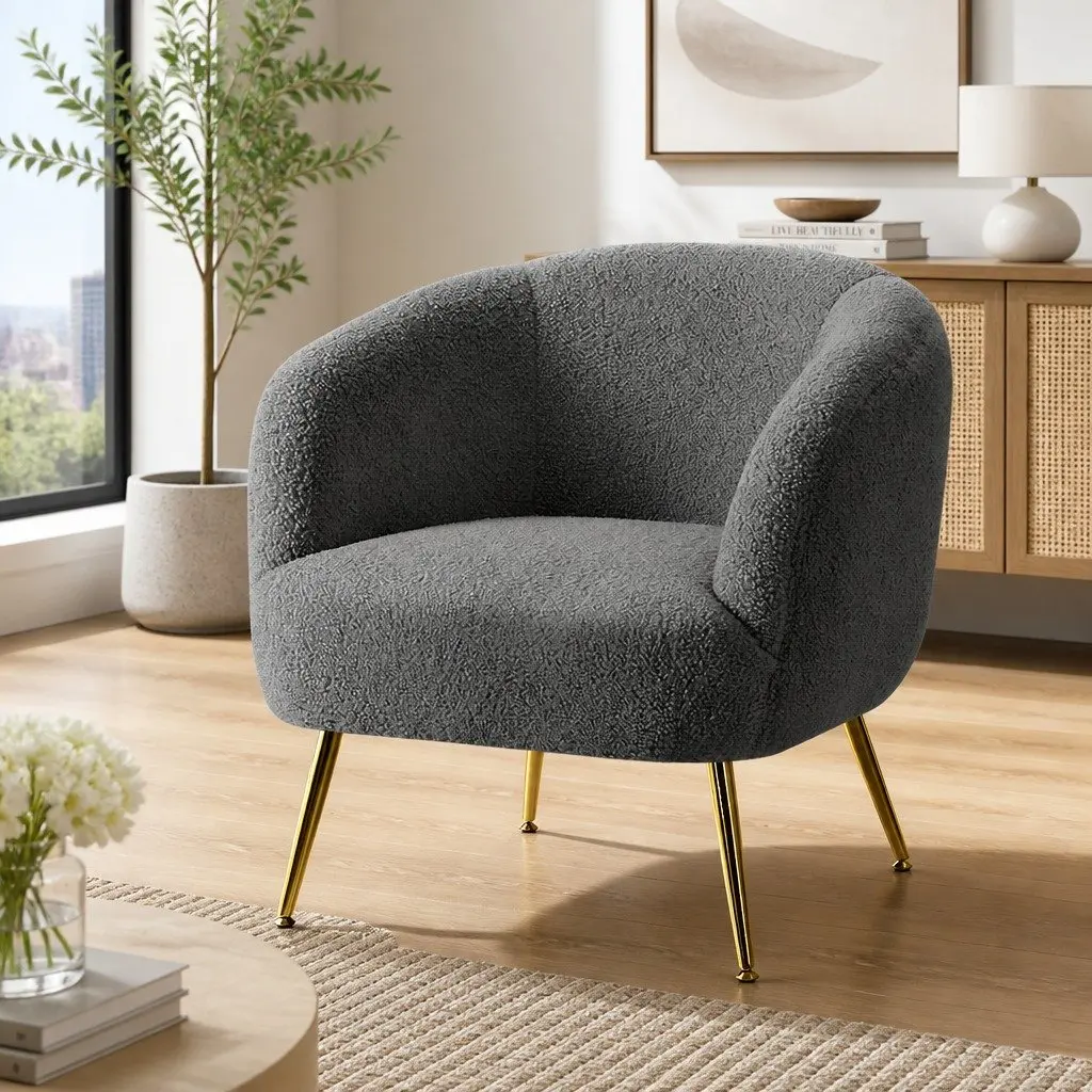 Armchair Lounge Chair Accent Sherpa Boucle Charcoal Modern Seating Furniture