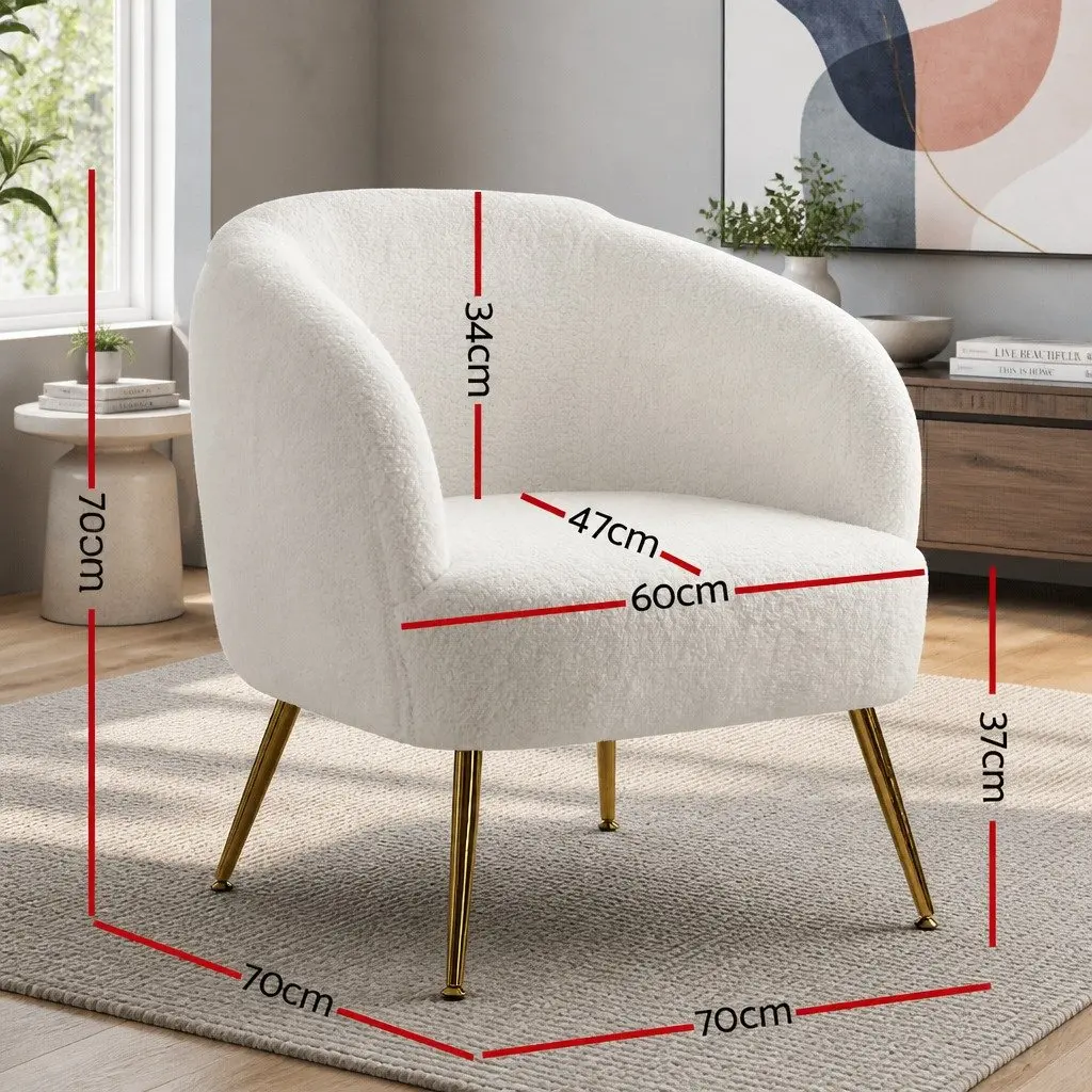 Armchair Sherpa Fabric White Curvy Winged Backrest Relaxation Seat