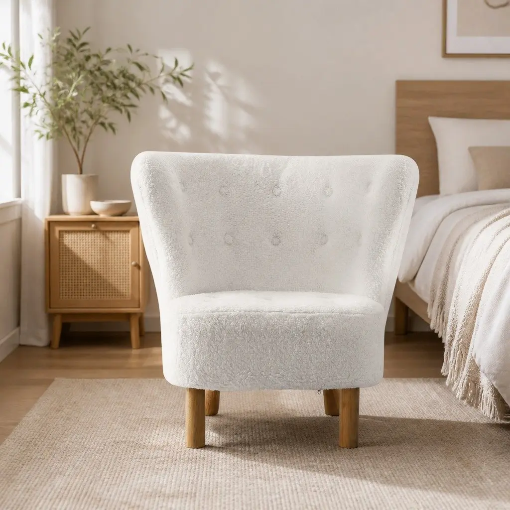 Armchair High-Back Sherpa Fabric White