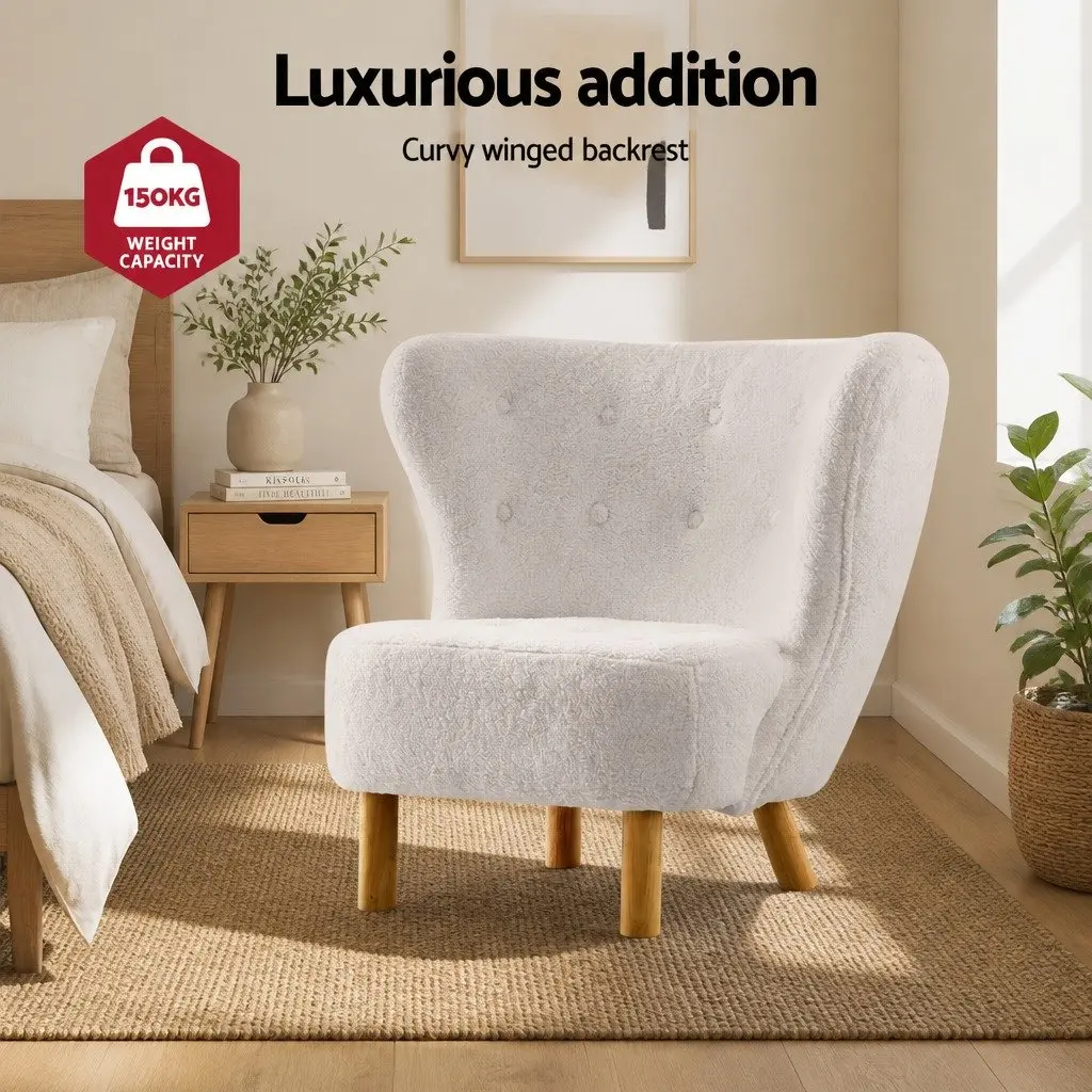 Armchair High-Back Sherpa Fabric White