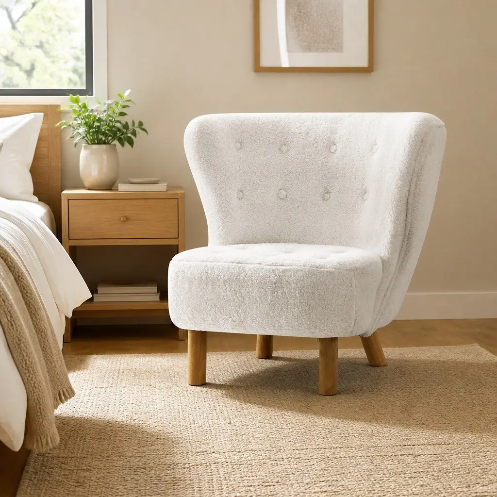 Armchair High-Back Sherpa Fabric White
