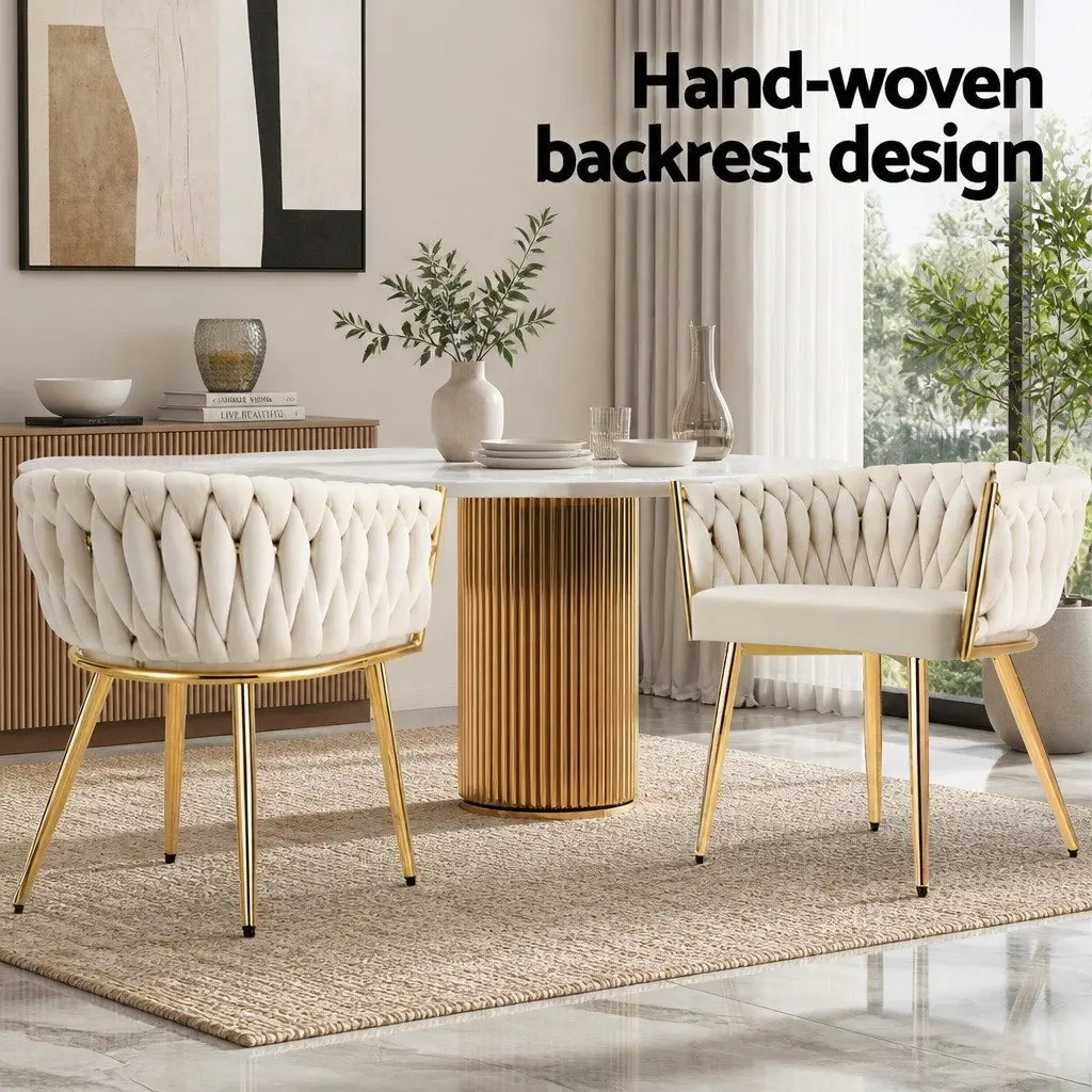Dining Chairs Velvet Armchair 63cm x 50cm x 69cm Beige Set of 4
