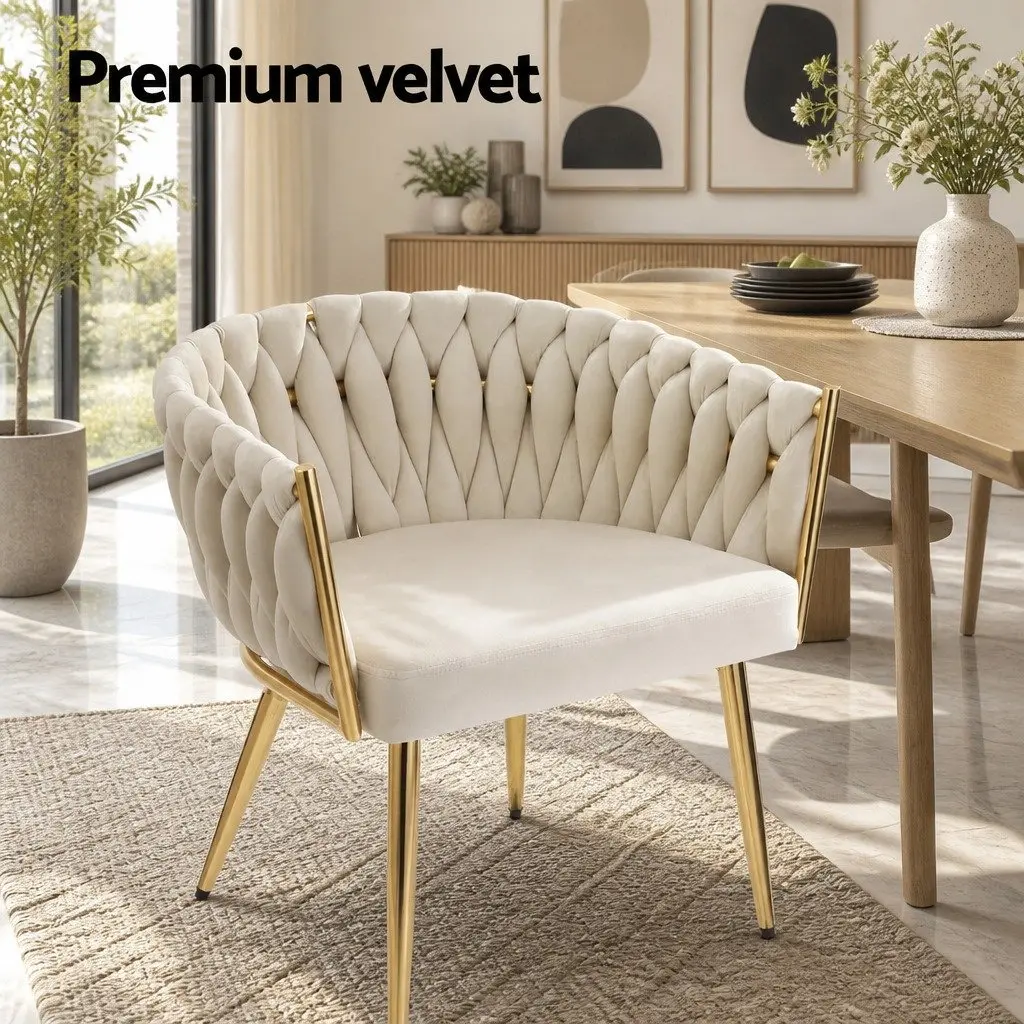 Dining Chairs Velvet Armchair 63cm x 50cm x 69cm Beige Set of 4