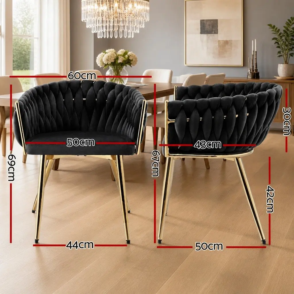 Dining Chairs Velvet Armchair 60cm x 50cm x 69cm Black Set of 2