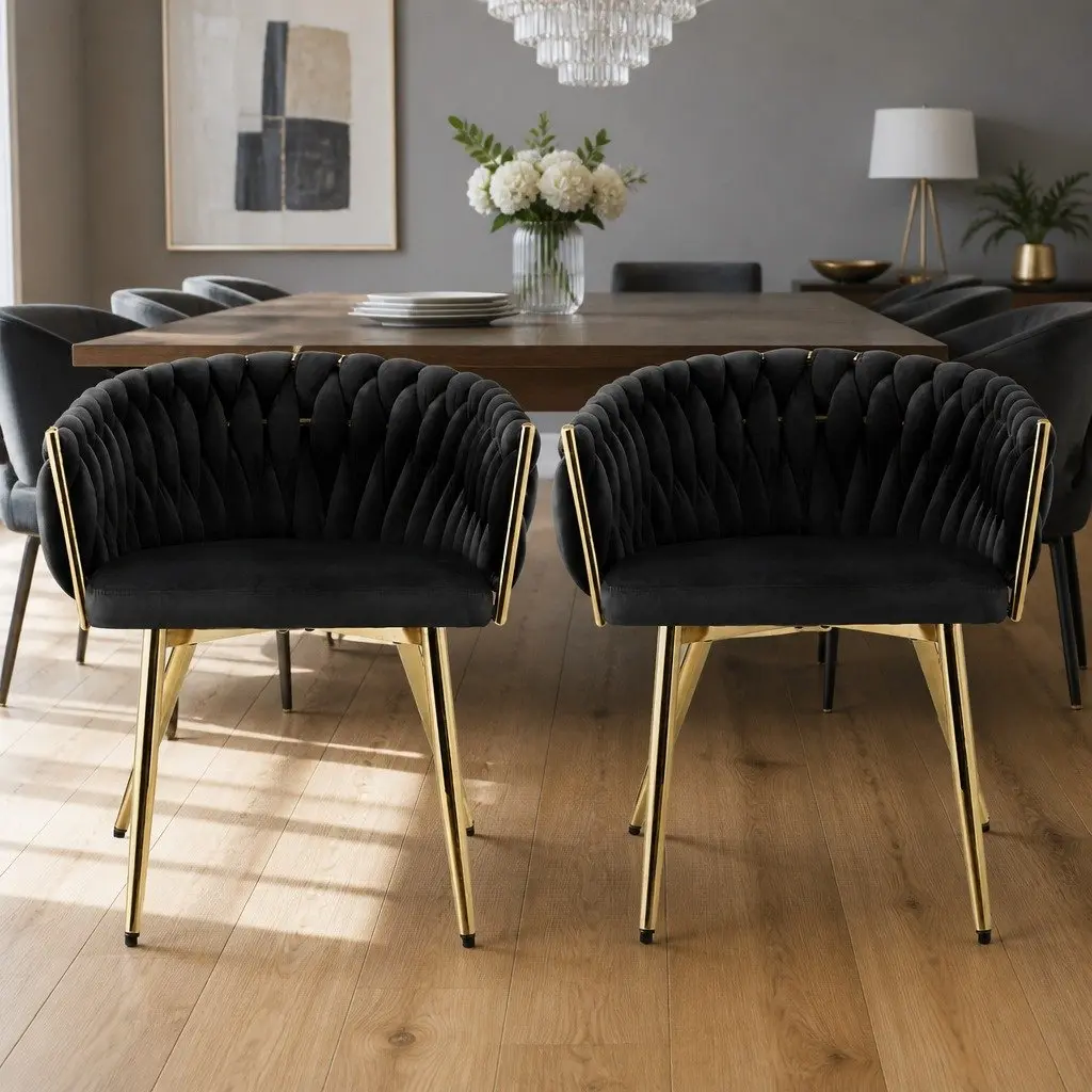 Dining Chairs Velvet Armchair 60cm x 50cm x 69cm Black Set of 2