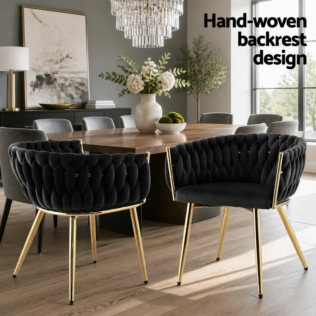 Dining Chairs Velvet Armchair 60cm x 50cm x 69cm Black Set of 2