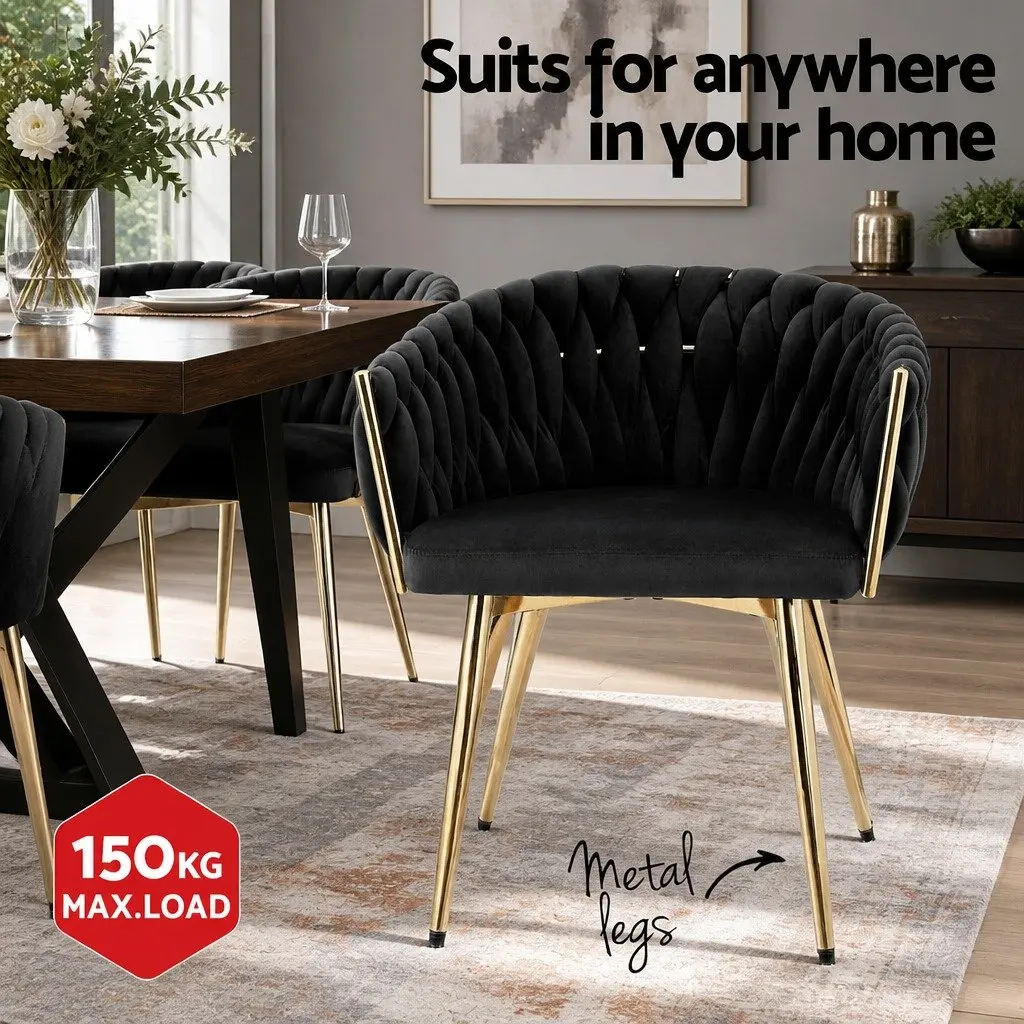 Dining Chairs Velvet Armchair 60cm x 50cm x 69cm Black Set of 2