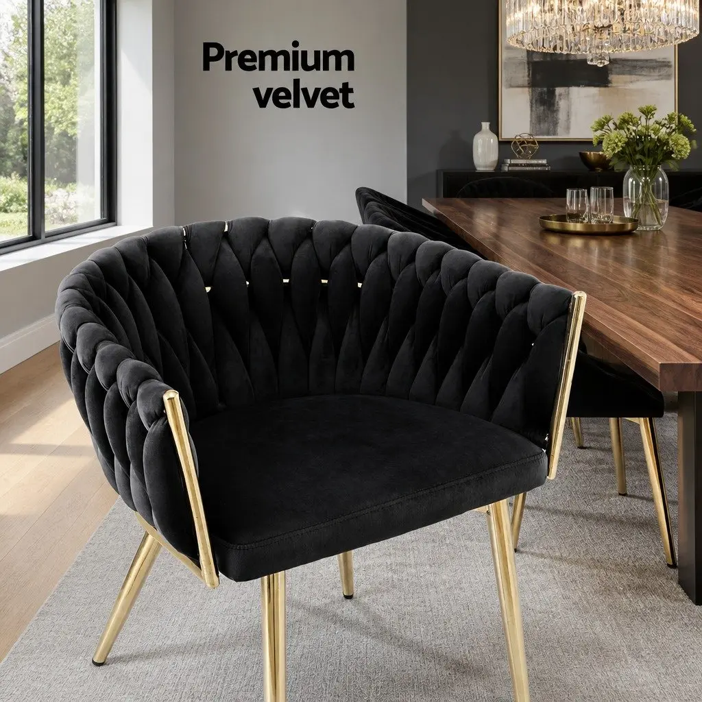 Dining Chairs Velvet Armchair 60cm x 50cm x 69cm Black Set of 2
