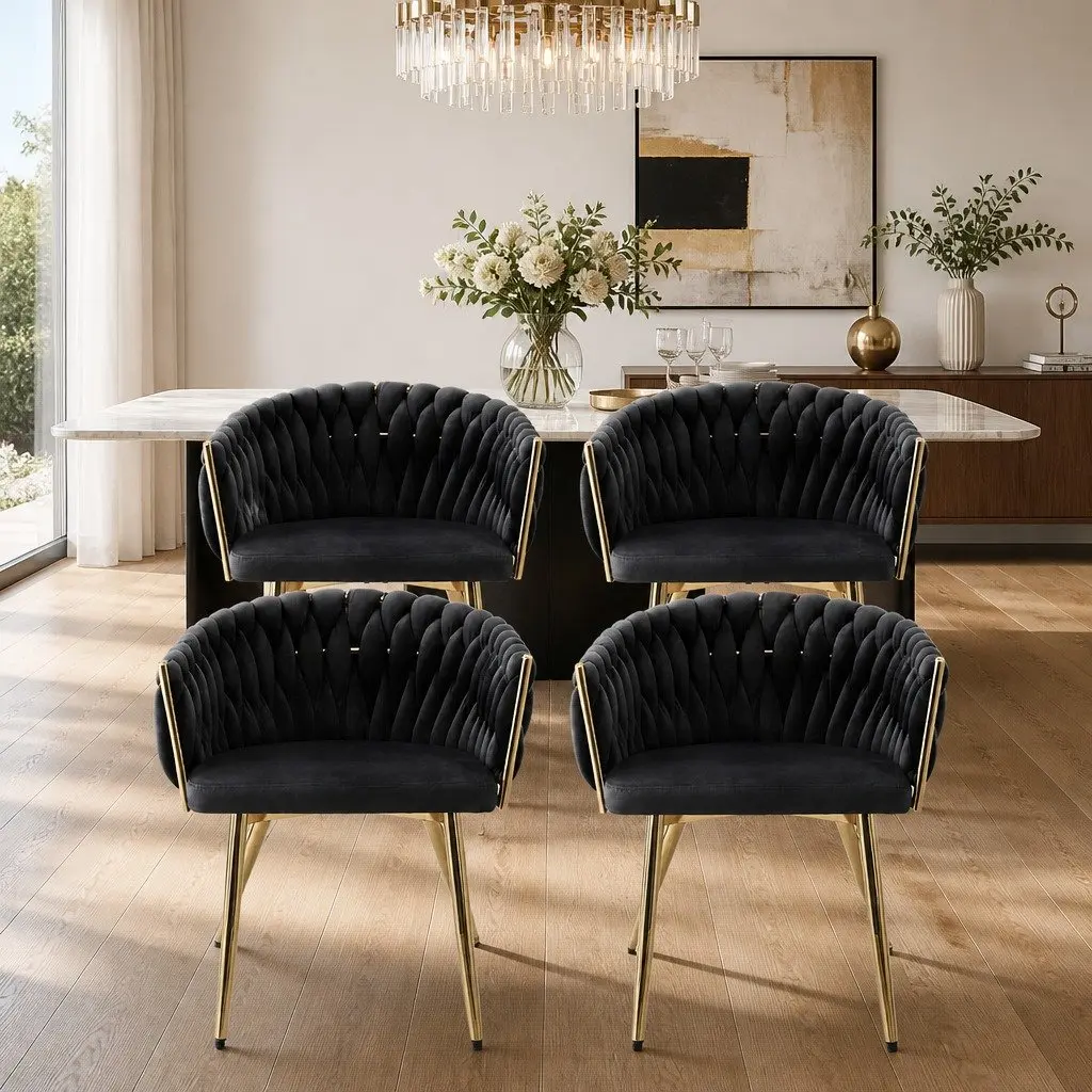 Dining Chairs Velvet Set of 4 Black Armchair Kitchen Lounge Furniture