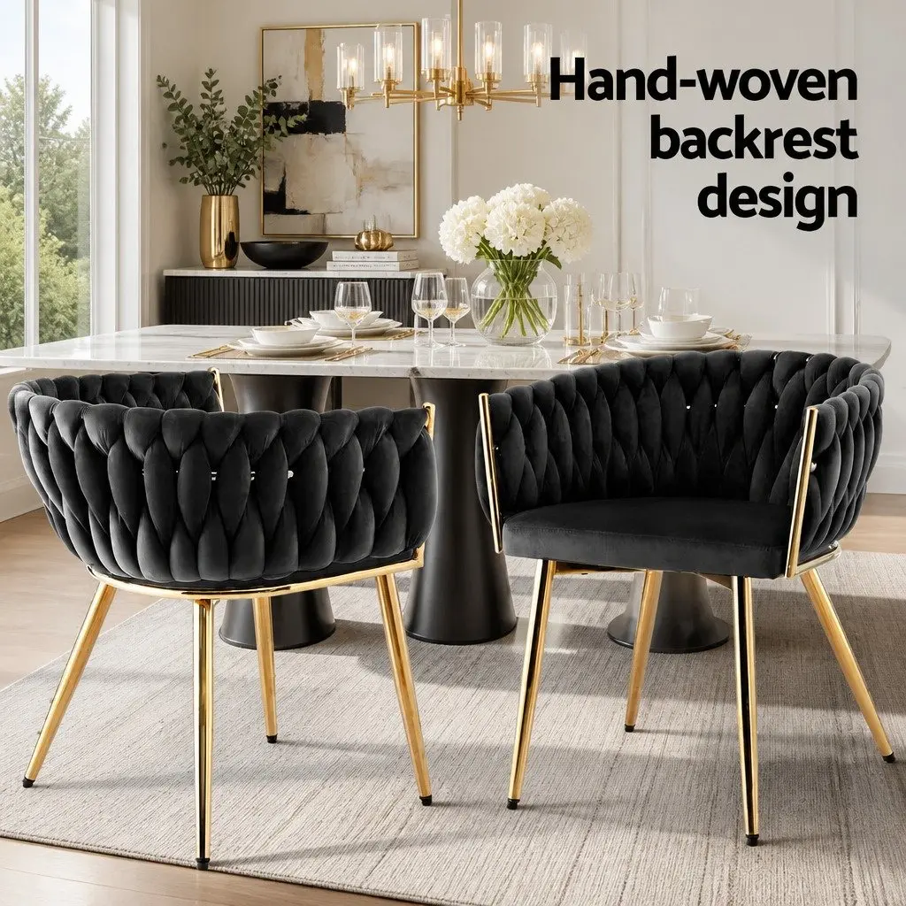 Dining Chairs Velvet Set of 4 Black Armchair Kitchen Lounge Furniture
