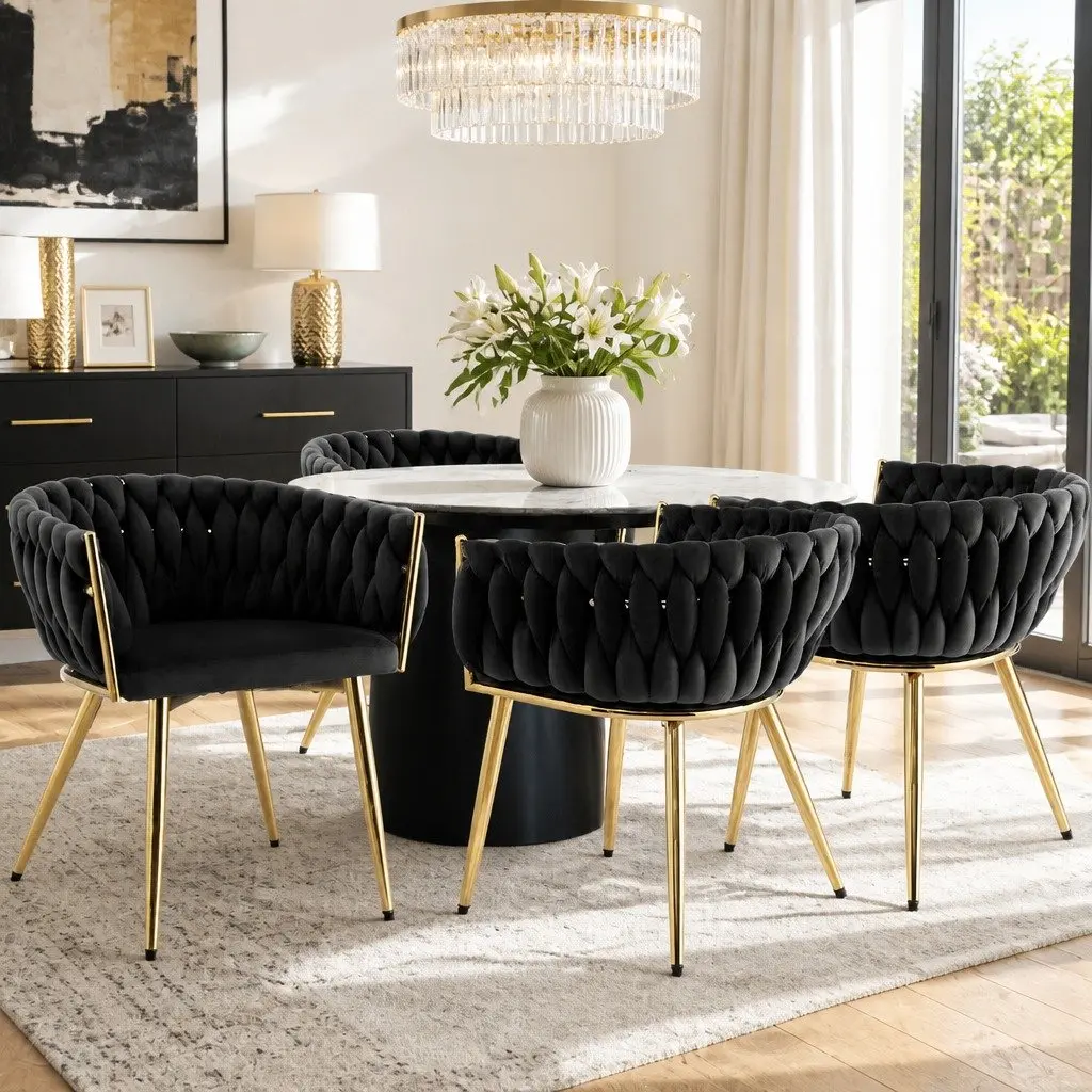 Dining Chairs Velvet Set of 4 Black Armchair Kitchen Lounge Furniture