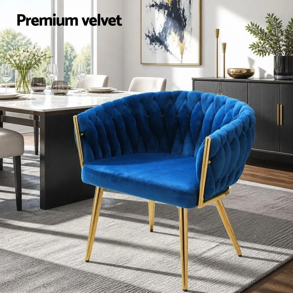 Dining Chairs Blue Velvet Armchair Hand-Woven Backrest 2 Piece