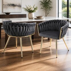 Practical Grey Velvet Dining Chairs Set of 2