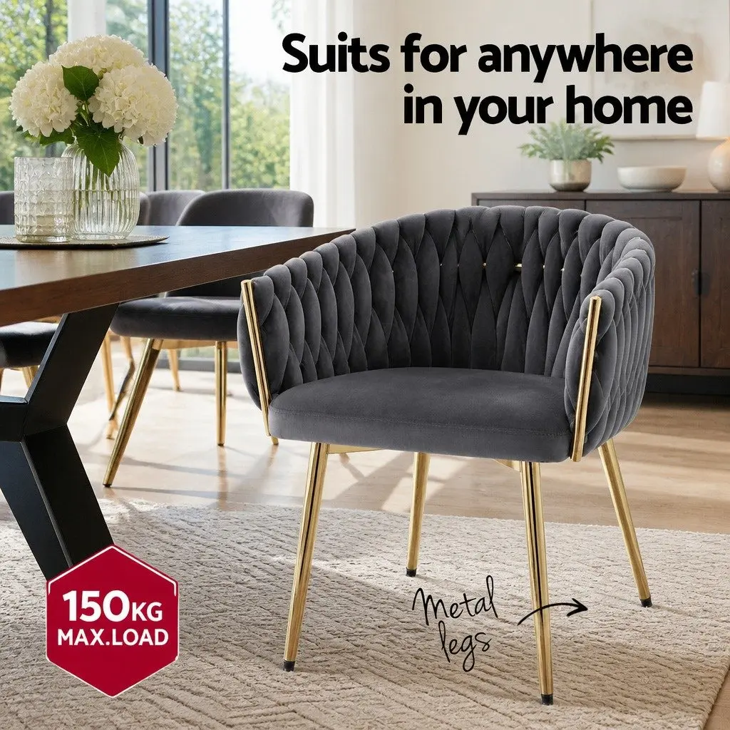Dining Chairs Velvet Grey Set of 2 Armchair with Steel Legs
