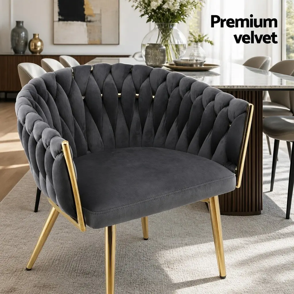 Dining Chairs Velvet Grey Set of 2 Armchair with Steel Legs