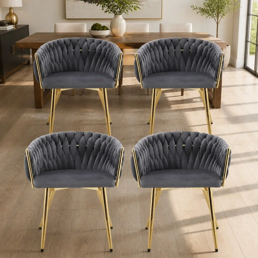 Dining Chairs Velvet Grey Set of 4 with Steel Legs