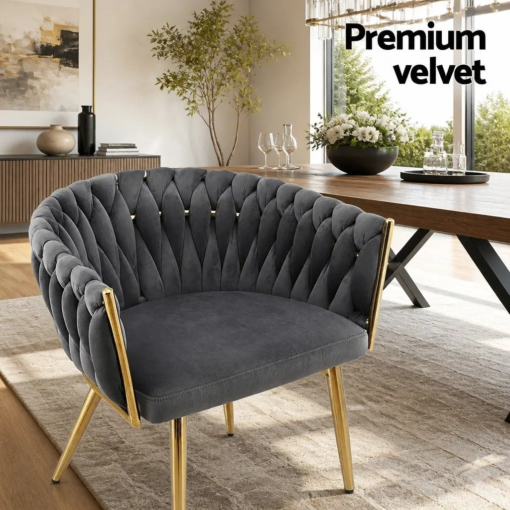 Dining Chairs Velvet Grey Set of 4 with Steel Legs