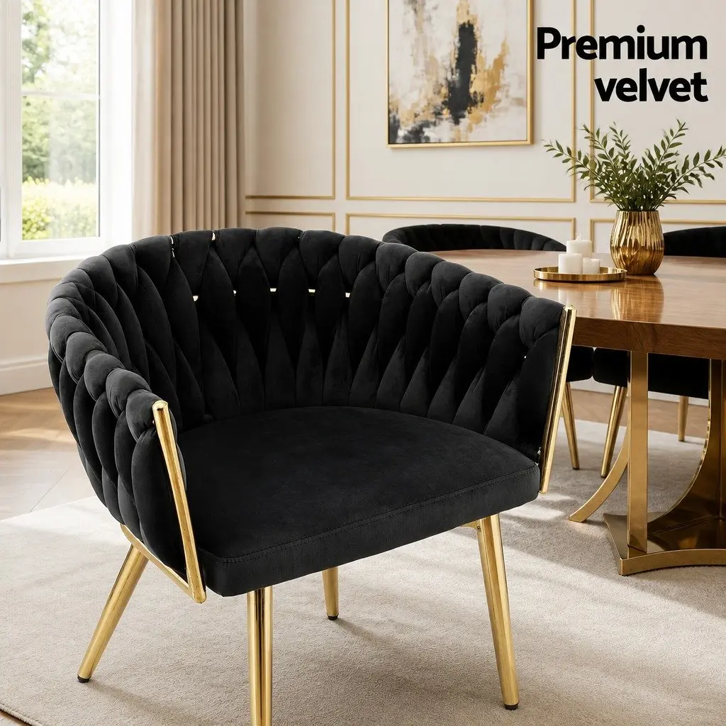 Dining Chair Armchair Kitchen Lounge Seat Black Velvet Weaving Hand-Woven