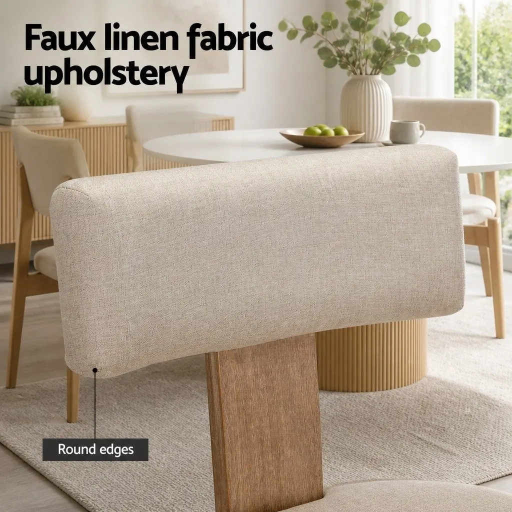 Dining Chairs Wooden Frame Padded Seat Beige Linen Fabric Set of 2