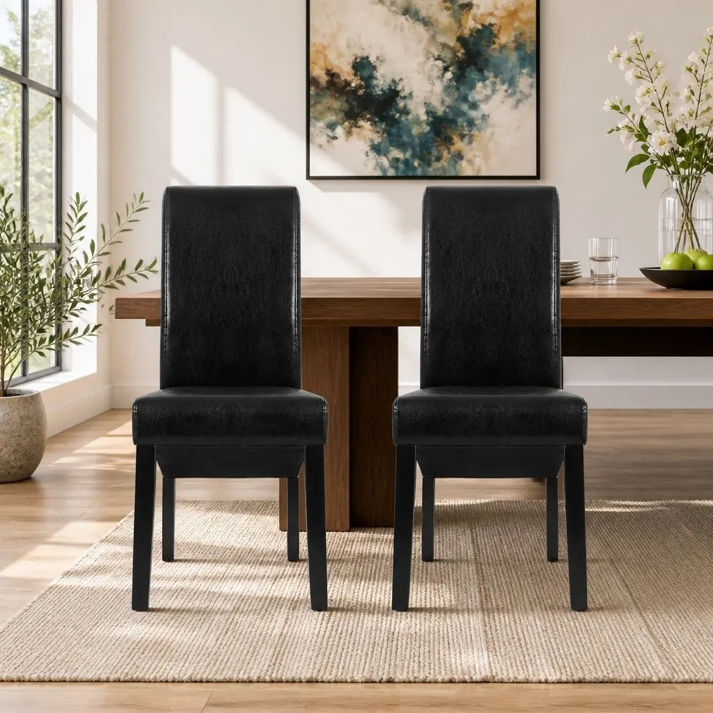 Dining Chairs Set of 2 Parsons Style Upholstered Seating Black Furniture