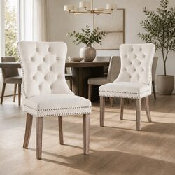 Dining Chairs Set of 2 for Everyday Use - Beige Velvet