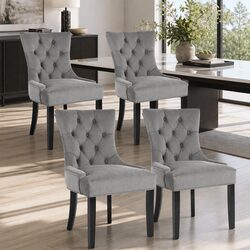 Practical Set of 4 Grey Velvet Dining Chairs