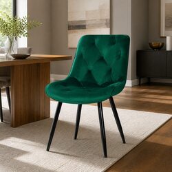 Dining Chairs Set of 2 Velvet Diamond Tufted Green Cushioned Back Support